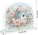Diamond Art Acrylic Napkin Holders Diamond Painting Napkin Holder for Table Gem Art Gem Painting Mosaic Kits for Adults Paint by Numbers Kit for Adults with Special Shaped Drills Bird Flower