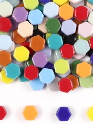 1 LB Mixed Shapes Glass Mosaic Tiles for Crafts Bulk, Colorful Opaque Recycle Glass Pieces for Mosaic Projects, Home Decoration, Adult & Kids DIY Hobbies (Hexagon Mix)