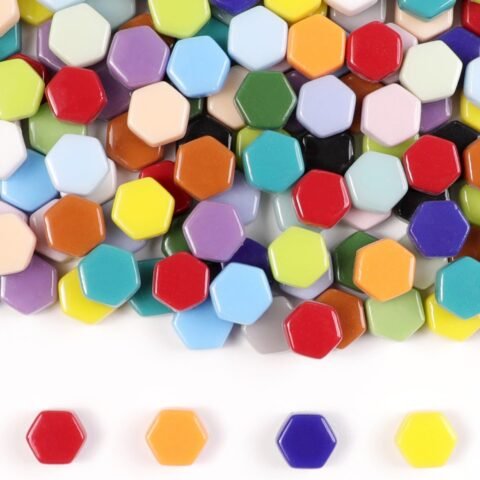 1 LB Mixed Shapes Glass Mosaic Tiles for Crafts Bulk, Colorful Opaque Recycle Glass Pieces for Mosaic Projects, Home Decoration, Adult & Kids DIY Hobbies (Hexagon Mix)