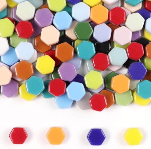 1 LB Mixed Shapes Glass Mosaic Tiles for Crafts Bulk, Colorful Opaque Recycle Glass Pieces for Mosaic Projects, Home Decoration, Adult & Kids DIY Hobbies (Hexagon Mix)