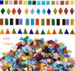 1050 Pieces Mixed Shapes Glass Mosaic Tiles for Crafts, Colorful Stained Glass Pieces for Mosaic Projects