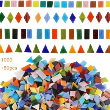 1050 Pieces Mixed Shapes Glass Mosaic Tiles for Crafts, Colorful Stained Glass Pieces for Mosaic Projects