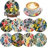 8 Pieces Diamond Painting Coasters with Holder - Diamond Art Coasters with Cork Base for Beginners Adults & Craft Supplies Party Gift