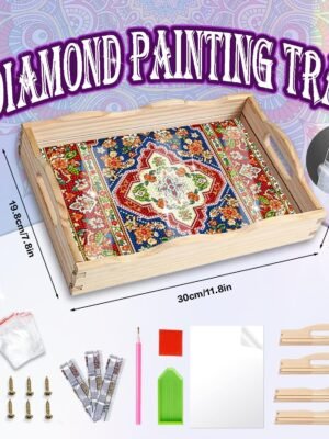 Diamond Art Kits for Adults Wooden Serving Trays with Handles, 5D Diamond Painting Big Gem Arts and Craft Gifts Trays Decor Gift Home Decor 7.8x11.8 Inches Bohemia B