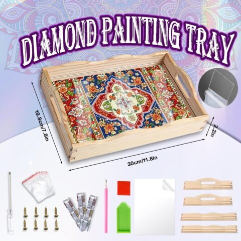 Diamond Art Kits for Adults Wooden Serving Trays with Handles, 5D Diamond Painting Big Gem Arts and Craft Gifts Trays Decor Gift Home Decor 7.8x11.8 Inches Bohemia B