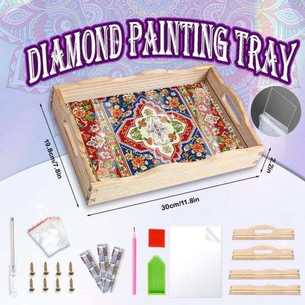 Diamond Art Kits for Adults Wooden Serving Trays with Handles, 5D Diamond Painting Big Gem Arts and Craft Gifts Trays Decor Gift Home Decor 7.8x11.8 Inches Bohemia B