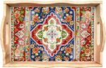 Diamond Art Kits for Adults Wooden Serving Trays with Handles, 5D Diamond Painting Big Gem Arts and Craft Gifts Trays Decor Gift Home Decor 7.8x11.8 Inches Bohemia B