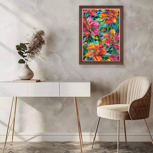 Stained Glass Flower Diamond Art Kits for Adults, Flowers DIY Full Drill Diamond Painting Kits for Beginners, 5D Gem Art Crafts for Adults, Home Wall Decor 12x16 inch