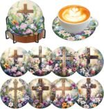 8 Pcs Diamond Art Coasters Kits for Adults - Christ Cross Diamond Painting Coasters Kits for Adults with Holder Cork Pads DIY Religion Diamond Art Dots Painting Coasters Set for Adult Beginners Crafts