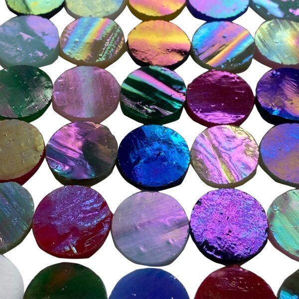 4/5" Magic Iridescent Round Circle Glass Mosaic Tiles for Crafts 125 Pieces, Stained Glass Supplies Mosaic Kit for Adults