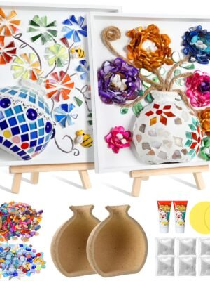 2 Sets DIY Vase Mosaic Painting Kit DIY Mosaic Arts and Craft Kits Mosaic Tiles DIY Crafts with Vase Flower Mosaic Accessories Creativity Handmade Artwork for Adults Home Decoration