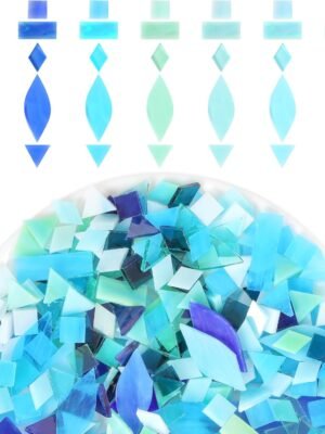 Glass Mosaic Tiles Pieces for Crafts:  320Pcs Bule Color Mixed 5 Shapes Stained Bulk Art Supplies for Making Decor Project DIY Lamp Vase Coaster Stepping Stone for Adults Beginners Mosaicist