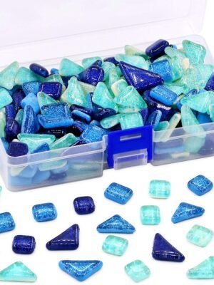 1Ib Glass Mosaic Tiles Pieces Stained Glass for Crafts, Mixed Colors and Patterns (Mosaic Tiles E)