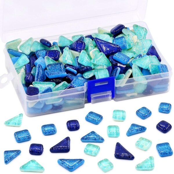 1Ib Glass Mosaic Tiles Pieces Stained Glass for Crafts, Mixed Colors and Patterns (Mosaic Tiles E)
