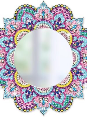 DIY Diamond Painting Mirror for Adults DIY Special Shaped Crystal Diamond Painting Kit Mandala Mirror Makeup Mirror Christmas Halloween Birthday Gifts Art Crafts Home Decor (Pink-Blue)
