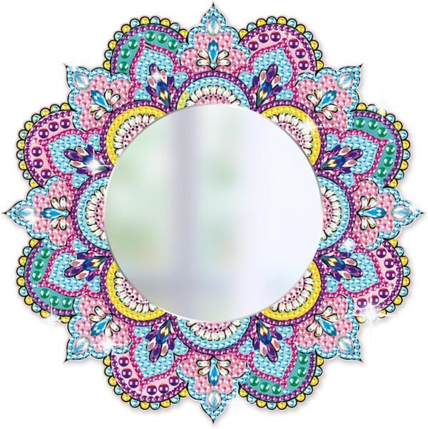 DIY Diamond Painting Mirror for Adults DIY Special Shaped Crystal Diamond Painting Kit Mandala Mirror Makeup Mirror Christmas Halloween Birthday Gifts Art Crafts Home Decor (Pink-Blue)