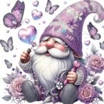 Diamond Art Painting Kit, Gnome with Purple Hat Surrounded by Butterflies 5D DIY Localized Special Shape Diamond Art Painting Mosaic Crafts for Beginners, Can be Gifted to Loved Ones, Friends,