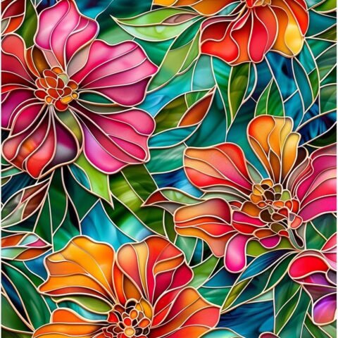 Stained Glass Flower Diamond Art Kits for Adults, Flowers DIY Full Drill Diamond Painting Kits for Beginners, 5D Gem Art Crafts for Adults, Home Wall Decor 12x16 inch