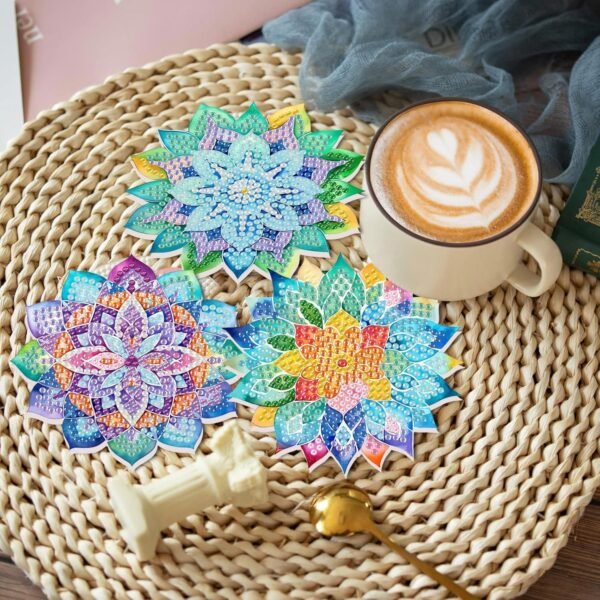 8 PCS Succulent Diamond Art Coasters with Holder, DIY Flowers Diamond Painting Coasters Kits for Adults, Non Slip Hardwood Bases Plants Mosaic Dot Painting Coaster Gift Set for Beginners 4x4 Inch