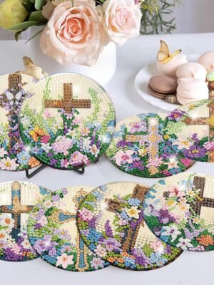 8 Pcs Diamond Art Coasters Kits for Adults - Christ Cross Diamond Painting Coasters Kits for Adults with Holder Cork Pads DIY Religion Diamond Art Dots Painting Coasters Set for Adult Beginners Crafts