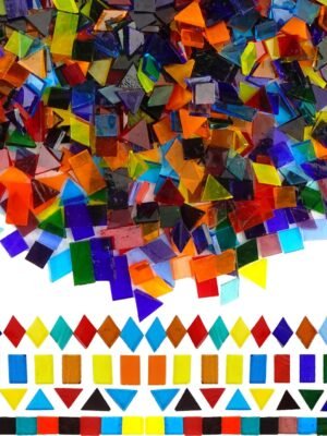1600 Transparent Cathedral Glass Mosaic Tiles for Arts and Crafts - Mixed Color Stained Glass Pieces, 4 Shapes Mixed