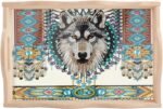 DIY Diamond Art Tray with Handle Diamond Art Painting Plate Creative Design Handmade Wooden Tray Mosaic Making Kits by Number Kits Diamond Art for Coffee Living Room Home Organizer (Dreamcatcher Wolf)