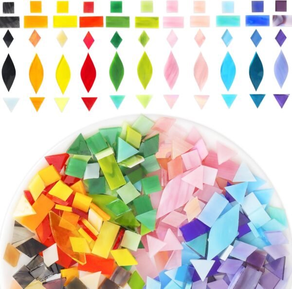 Mosaic Glass Pieces Tiles for Adults:  320Pcs Rainbow Color Mixed 5 Shapes Stained Glass Bulk for Beginner Artist - Mosaics Kit for Making Art Project Craft DIY Lamp Vase Coaster Stepping Stone