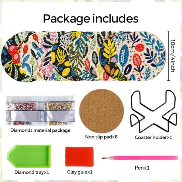 8 Pieces Diamond Painting Coasters with Holder - Diamond Art Coasters with Cork Base for Beginners Adults & Craft Supplies Party Gift
