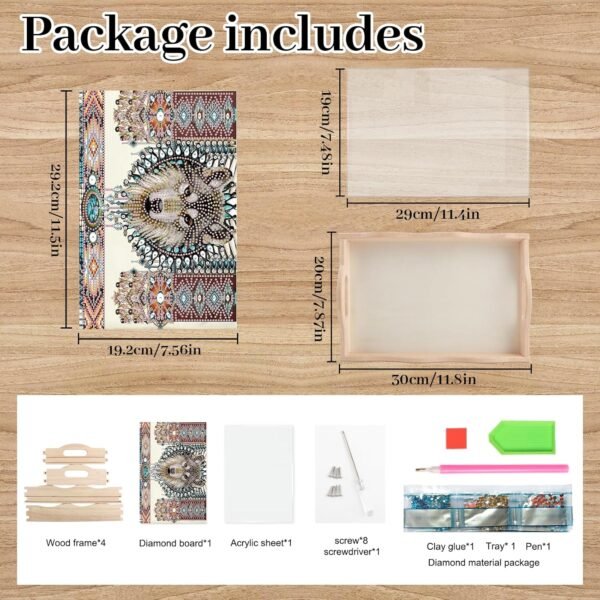 DIY Diamond Art Tray with Handle Diamond Art Painting Plate Creative Design Handmade Wooden Tray Mosaic Making Kits by Number Kits Diamond Art for Coffee Living Room Home Organizer (Dreamcatcher Wolf)