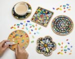 2 Sets of DIY Mosaic Craft Kits Mosaic Tiles Coaster Kit Make Your Own Mosaic Project Handmade Craft Set with Stained Glass Mosaic Tile Pieces for Decoration and Gift