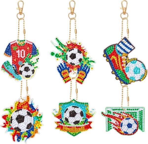 5D DIY Football Diamond Art Painting Keyrings Kit, Double-Sided Diamond Pasted Painting Keychians for Adult Kids, Rhinestone Mosaic Craft Painting Pendant for Handbag Backpack Party Decoration