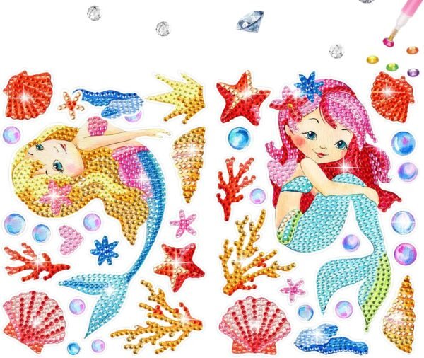 Diamond Art Kits for Kids Adults,DIY Cartoon Mermaid/ 22 Pcs Creative Diamond Art Stickers - Gem Painting Craft Mosaic Stickers by Number Kits (Mermaid/)