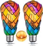 Stained Glass Light Bulb - Rainbow Painted Mosaic Bulb, 4W 120V, Multi-Colored Indoor, Fun Romantic and Unique Decorative Lighting