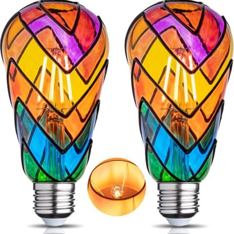 Stained Glass Light Bulb - Rainbow Painted Mosaic Bulb, 4W 120V, Multi-Colored Indoor, Fun Romantic and Unique Decorative Lighting