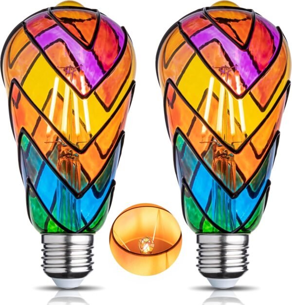 Stained Glass Light Bulb - Rainbow Painted Mosaic Bulb, 4W 120V, Multi-Colored Indoor, Fun Romantic and Unique Decorative Lighting