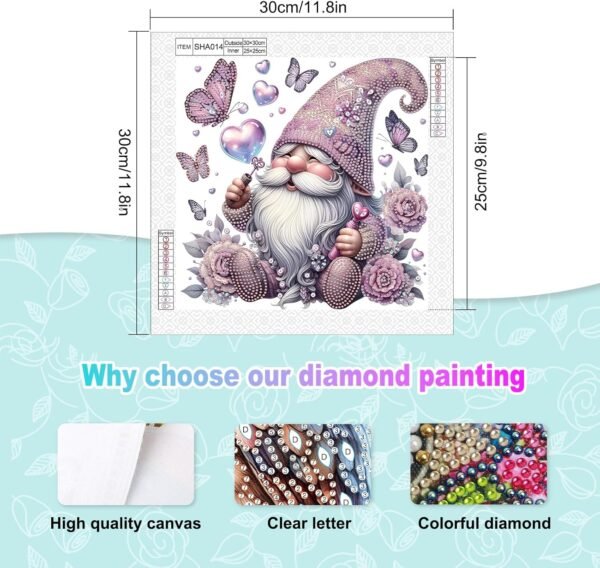Diamond Art Painting Kit, Gnome with Purple Hat Surrounded by Butterflies 5D DIY Localized Special Shape Diamond Art Painting Mosaic Crafts for Beginners, Can be Gifted to Loved Ones, Friends,