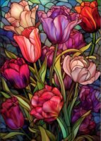 Tulips Diamond Art Painting Kits for Adults - Stained Glass Flower Round Full Drill Diamond Dots Paintings for Beginners, 5D Paint with Diamonds Pictures Gem Art Painting Kits DIY Crafts Project