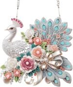 Diamond Art Painting Hanging Pendant, DIY Peacock 5D Special Shape Crystal Diamond Art Partial Mosaic Making Craft Wreath Ornaments, Large Size Home Wall Decor Window Decoration Handmade Gift