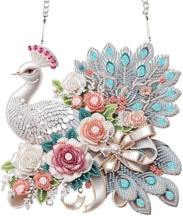 Diamond Art Painting Hanging Pendant, DIY Peacock 5D Special Shape Crystal Diamond Art Partial Mosaic Making Craft Wreath Ornaments, Large Size Home Wall Decor Window Decoration Handmade Gift
