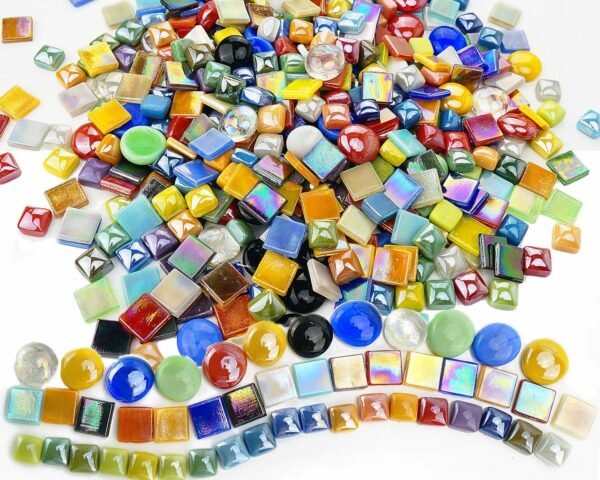 2.2 Pound Great Value Pack Glass Mosaic Tiles Bulk for DIY Crafts, Various Bright Solid Color Mosaic Pieces Tiles Supplies for DIY Crafting Iridescent Mosaic Glass Pieces