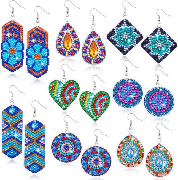 8 Pairs Diamond Painting Earrings Making Kit 5d Hand Mosaic Diamond Art DIY Boho Vintage Dangle Drop Earrings with Tool Gift for Women DIY Lovers Bohemia Jewelry Craft Supplies