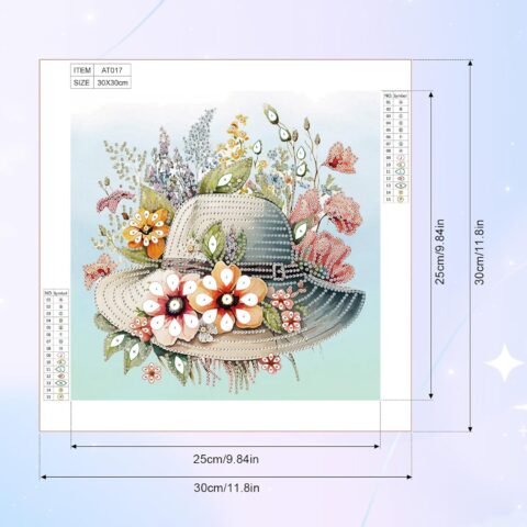 Hat Flower Diamond Art Painting Kits, 5D Special Shape Beginner Crystal Diamond Art Painting for Home Wall Decor Gifts 12×12 inch