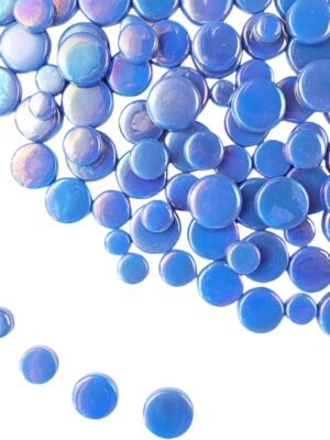 1.1lb Random Round Iridescent Glass Mosaic Tiles, Making Creative Iridescent Glass Mosaic Pieces for DIY Craft,Flowerpots, Vases, Cups, Garden Decor Mosaic Making Supplies… (Blue)