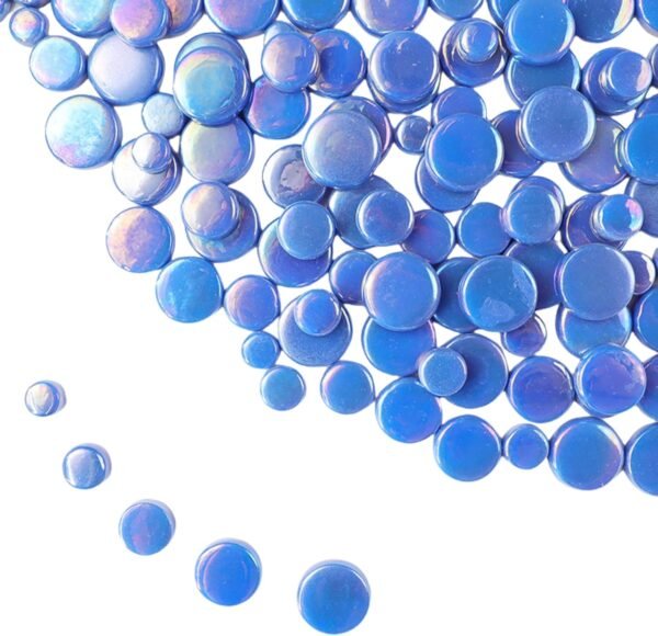 1.1lb Random Round Iridescent Glass Mosaic Tiles, Making Creative Iridescent Glass Mosaic Pieces for DIY Craft,Flowerpots, Vases, Cups, Garden Decor Mosaic Making Supplies… (Blue)