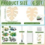 6 Sets DIY Leaves Glass Mosaic Tiles with 6 Sets Leaves Wooden Coasters Making Mosaic Crafts Materials Package Mixed Stained Glass Kit for Handmade Colourful Home Gifts Indoor Decor