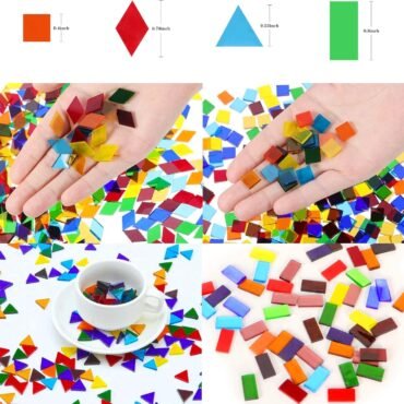 1100 Pcs Mosaic Tiles, Glass Mosaic Tiles for Crafts Bulk, Stained Mosaic Glass Pieces, Mosaic Supplies for Home Decoration, Art Crafts, DIY Projects, Transparent (Mixed Shape)