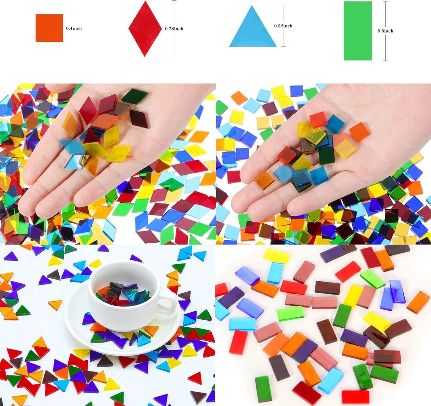 1100 Pcs Mosaic Tiles, Glass Mosaic Tiles for Crafts Bulk, Stained Mosaic Glass Pieces, Mosaic Supplies for Home Decoration, Art Crafts, DIY Projects, Transparent (Mixed Shape)