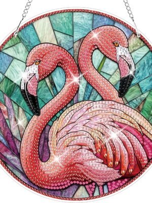 Flamingo Hanging Diamond Art Kits for Adults, Special Shaped Crystal Diamond Painting Ornament Kit, DIY Double-Sided Pattern Window Pendant Gem Art Kit for Home Wall Decor 8.3x8.3inch