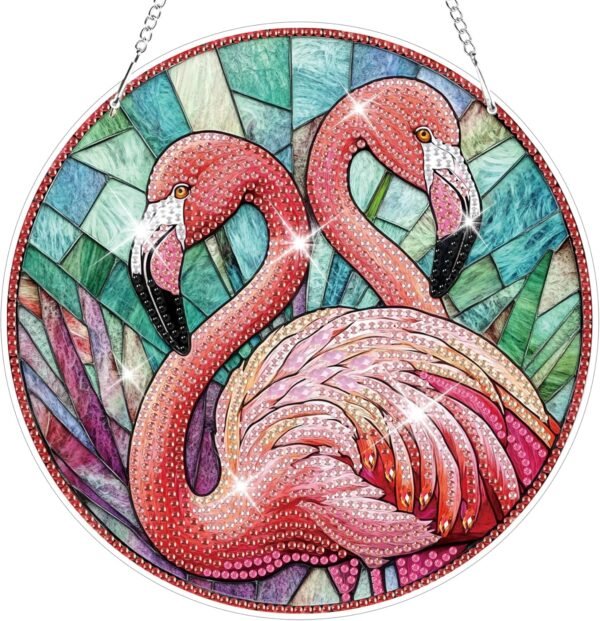 Flamingo Hanging Diamond Art Kits for Adults, Special Shaped Crystal Diamond Painting Ornament Kit, DIY Double-Sided Pattern Window Pendant Gem Art Kit for Home Wall Decor 8.3x8.3inch
