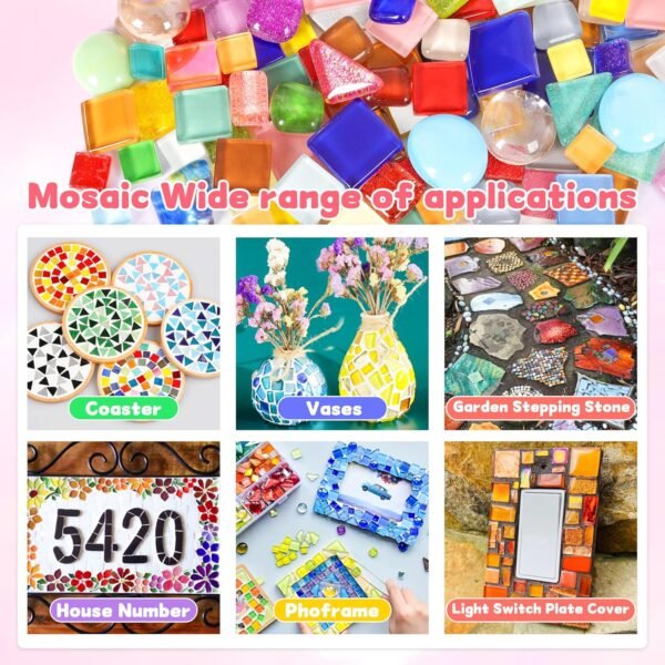 Glass Mosaic Tiles Crafts: 300 Pieces Iridescent Pre-Cut Crystal Tile for Garden Decor Stepping Stone Coasters Bird Bath DIY Project for Adults Mom and Kids Family Toddler Activities